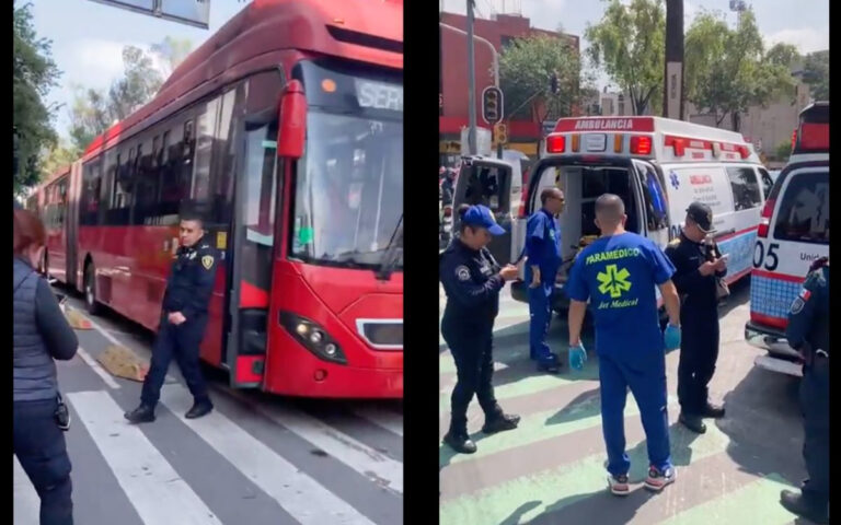 Unidad de Metrobús evita arrollar a motociclista, pero deja 12 heridos